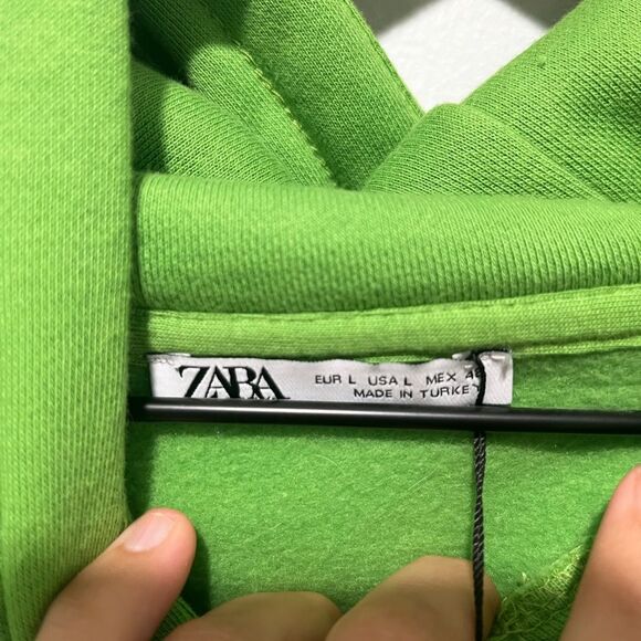 ZARA Bright Green Hoodie Sweatshirt L NWT - Picture 4 of 7